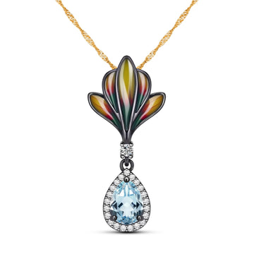 Vigorous Natural Pear Sky Blue Topaz Sterling Silver Enamel Necklace
